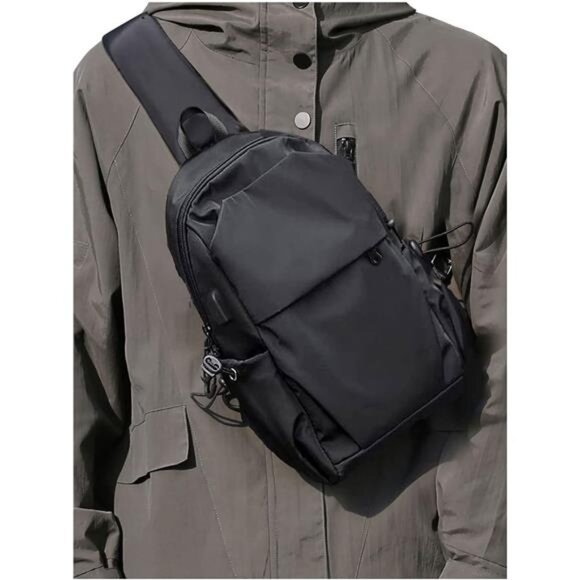 Small Black Sling Crossbody Backpack Shoulder Bag for Men Women, Lightweight